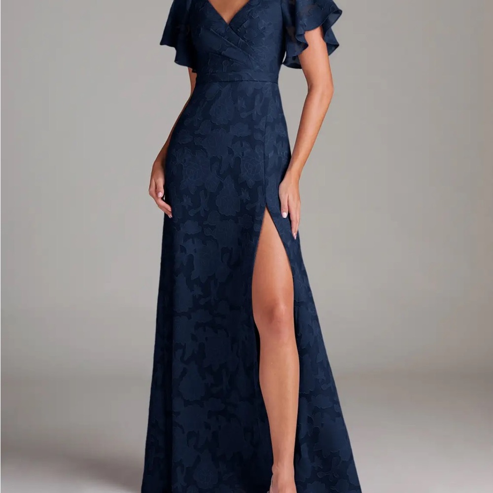Azazie Navy Maxi Dress with Slit